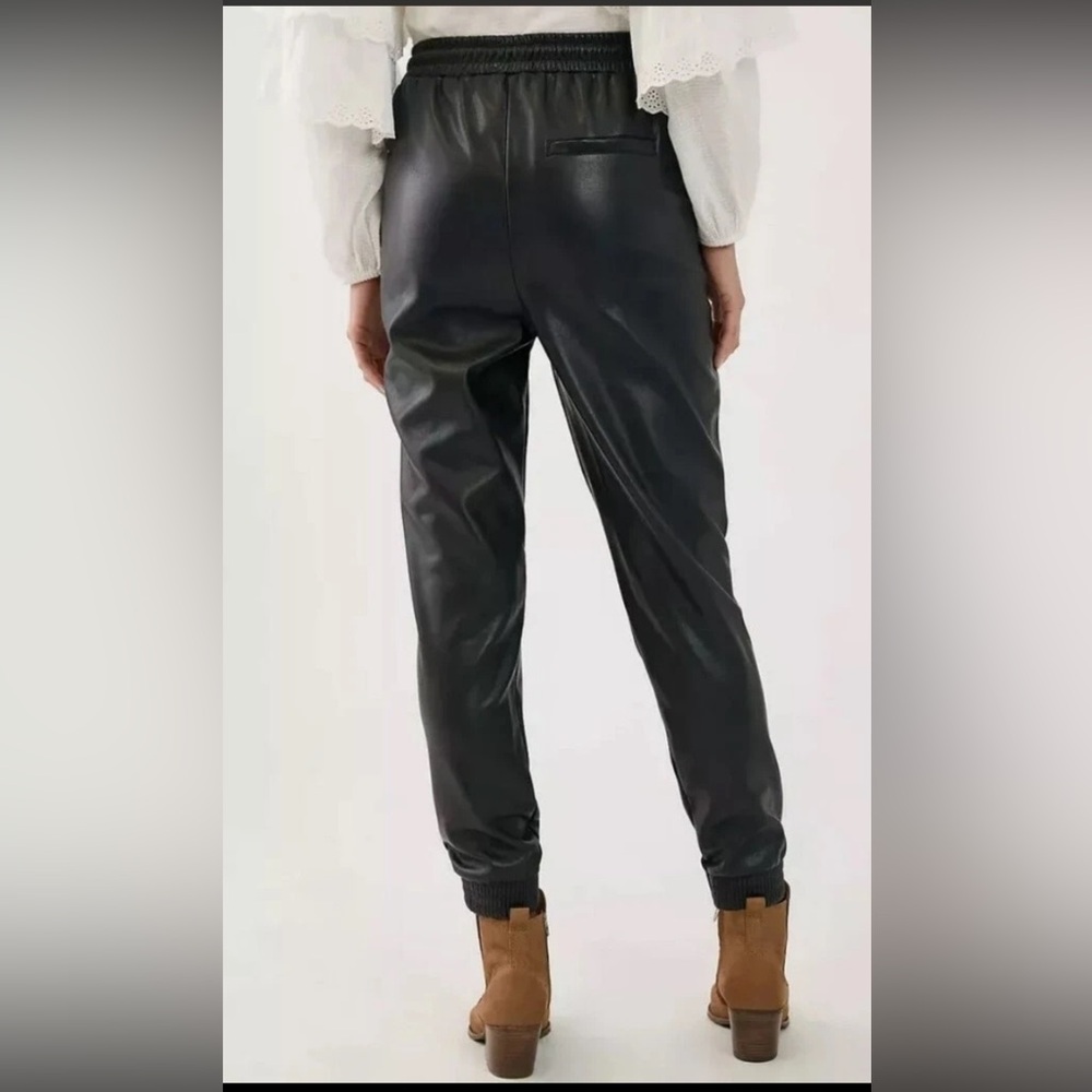 NEW Anthropologie | Avec Les Filles Black Faux Leather Drawstring Jogger Pants - Picture 3 of 15